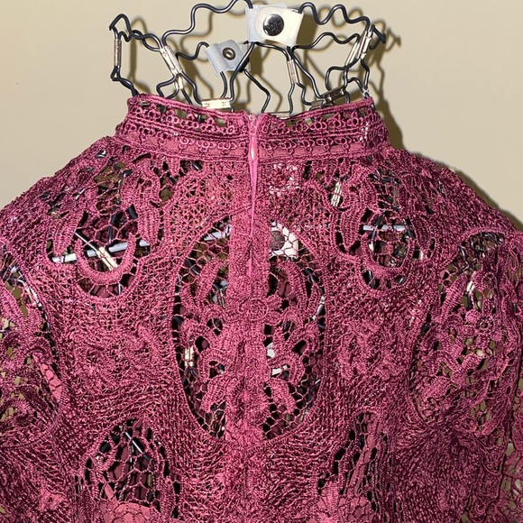 Lace Fit & Flare Dress retail $150 Miia Size 14 Burgundy Grape wine - Picture 7 of 15